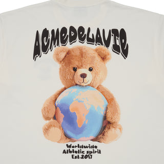 WORLD WIDE GLOBE BEAR ARTWORK SHORT SLEEVE T-SHIRT (OVERSEAS EXCLUSIVE) CREAM