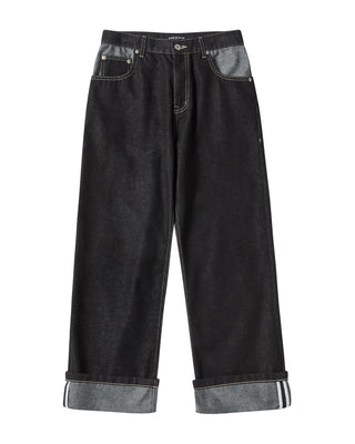 ROLL UP DENIM PANTS BLACK