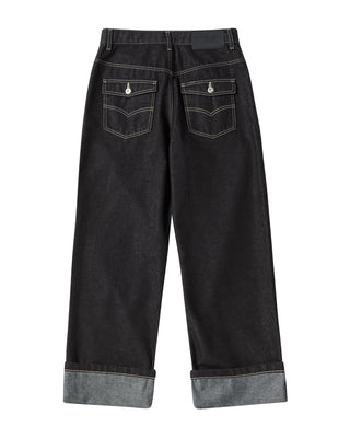 ROLL UP DENIM PANTS BLACK
