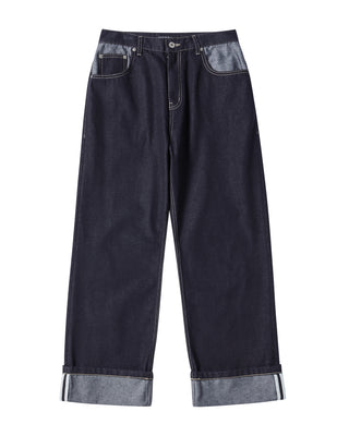 ROLL UP DENIM PANTS NAVY