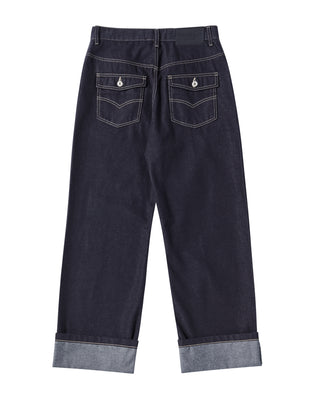 ROLL UP DENIM PANTS NAVY