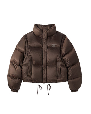 WOMAN DETACHABLE CROP DUCK DOWN JACKET BROWN