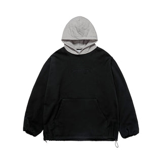 WOVEN QUILTING WIDE HOODIE BLACK
