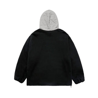 WOVEN QUILTING WIDE HOODIE BLACK