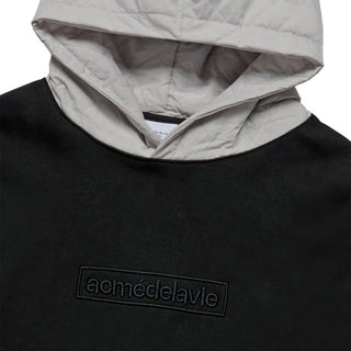 WOVEN QUILTING WIDE HOODIE BLACK