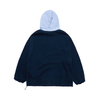 WOVEN QUILTING WIDE HOODIE DARK NAVY