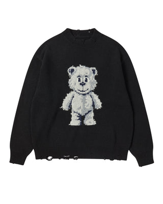 DISTRESSED BEAR WOOL KNIT BLACK