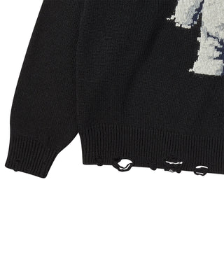 DISTRESSED BEAR WOOL KNIT BLACK