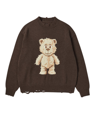 DISTRESSED BEAR WOOL KNIT BROWN