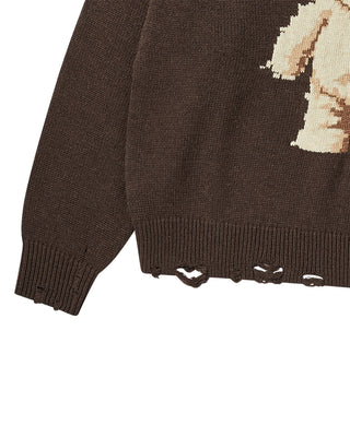 DISTRESSED BEAR WOOL KNIT BROWN