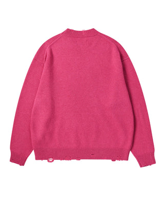 DISTRESSED BEAR WOOL KNIT HOT PINK