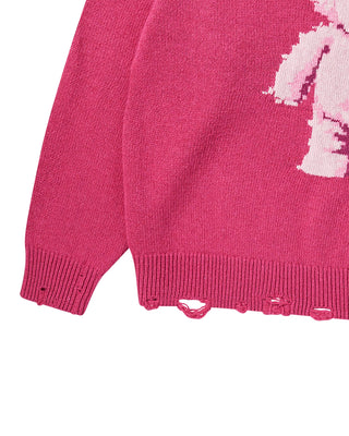 DISTRESSED BEAR WOOL KNIT HOT PINK
