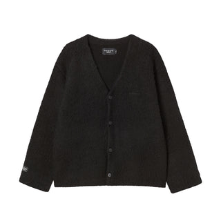 V NECK SOLID CARDIGAN BLACK