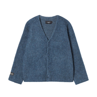 V NECK SOLID CARDIGAN BLUE
