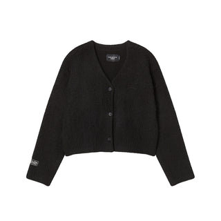 WOMAN V NECK CROP SOLID CARDIGAN BLACK