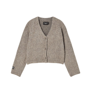 WOMAN V NECK CROP SOLID CARDIGAN COCOA