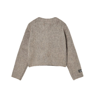 WOMAN V NECK CROP SOLID CARDIGAN COCOA
