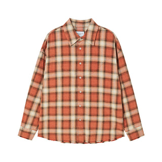 DISTRESSED CHECK COTTON SHIRT ORANGE