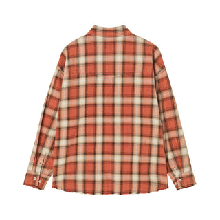 DISTRESSED CHECK COTTON SHIRT ORANGE