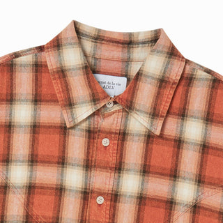 DISTRESSED CHECK COTTON SHIRT ORANGE