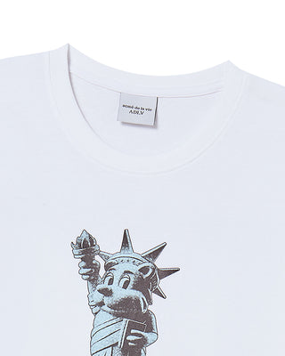 AC BEAR STATUE OF LIBERTY SHORT SLEEVE T-SHIRT WHITE