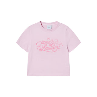 WOMAN MIRROR AC BEAR CROP SHORT SLEEVE T-SHIRT LIGHT PINK