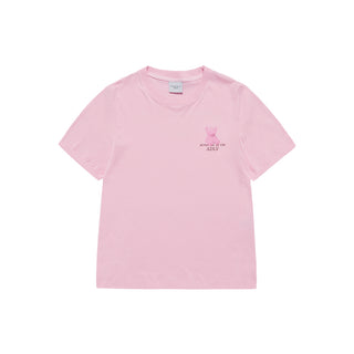WOMAN FUZZY BEAR SHORT SLEEVE T-SHIRT LIGHT PINK