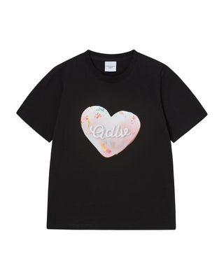 WOMAN HEART DOUGHNUT SHORT SLEEVE T-SHIRT BLACK