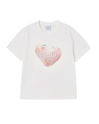 WOMAN HEART DOUGHNUT SHORT SLEEVE T-SHIRT CREAM