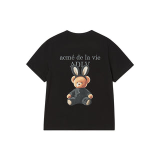 WOMAN RABBIT BEAR DOLL LOGO SHORT SLEEVE T-SHIRT BLACK