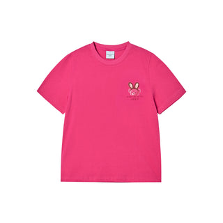 WOMAN RABBIT BEAR DOLL LOGO SHORT SLEEVE T-SHIRT HOT PINK