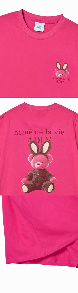WOMAN RABBIT BEAR DOLL LOGO SHORT SLEEVE T-SHIRT HOT PINK