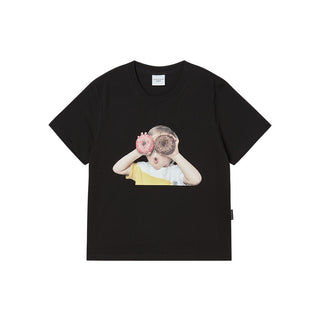 WOMAN ADLV BABY FACE DONUTS 1 SHORT SLEEVE T-SHIRT BLACK
