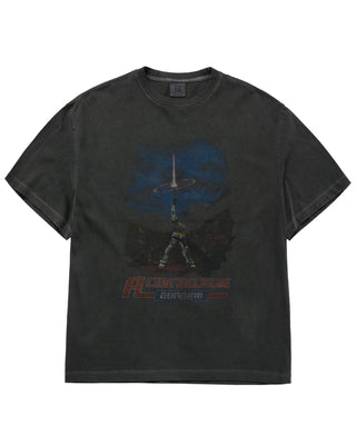 MOBILE SUIT GUNDAM LAST SHOOTING PIGMENT WASHING SHORT SLEEVE T-SHIRT CHARCOAL