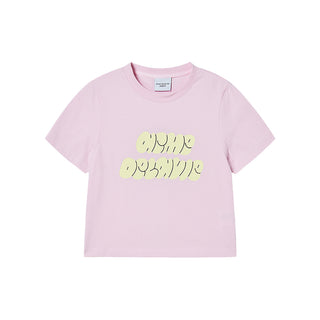 WOMAN CLOUD FONT CROP SHORT SLEEVE T-SHIRT LIGHT PINK