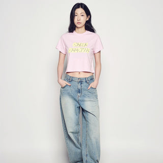 WOMAN CLOUD FONT CROP SHORT SLEEVE T-SHIRT LIGHT PINK