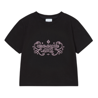 WOMAN PRINCESS FONT CROP SHORT SLEEVE T-SHIRT BLACK