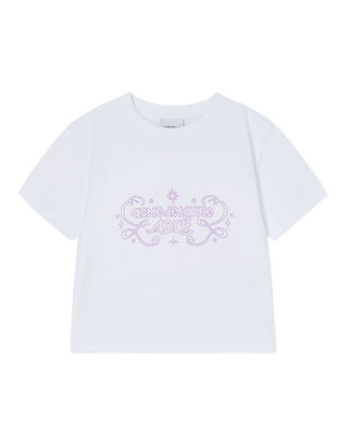 WOMAN PRINCESS FONT CROP SHORT SLEEVE T-SHIRT WHITE