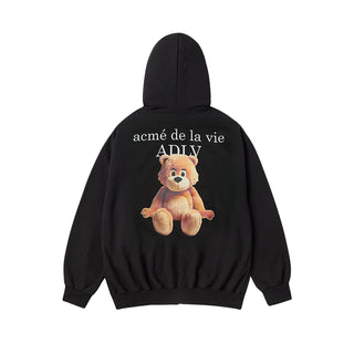 AC BEAR BASIC LOGO HOODIE ZIP UP BLACK