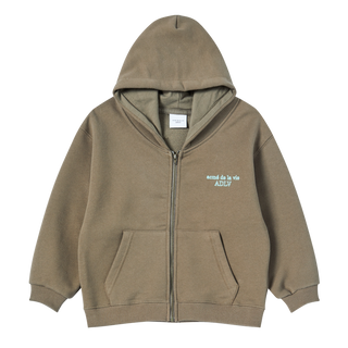 KIDS BORDER LINE BASIC LOGO HOODIE ZIP UP COCOA