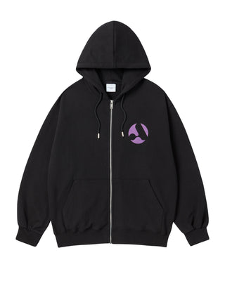 A SYMBOL CIRCLE NAPPING HOODIE ZIP UP BLACK