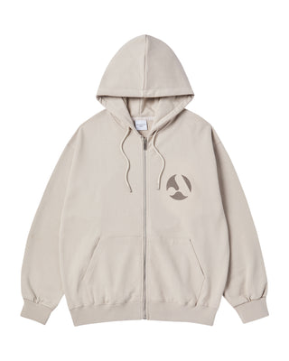 A SYMBOL CIRCLE NAPPING HOODIE ZIP UP ESSENTIAL BEIGE