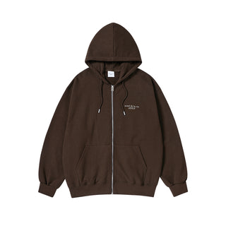 BASIC LOGO NAPPING HOODIE ZIP UP DARK BROWN