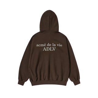 BASIC LOGO NAPPING HOODIE ZIP UP DARK BROWN