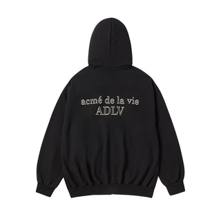 BORDER LINE BASIC LOGO HOODIE ZIP UP BLACK