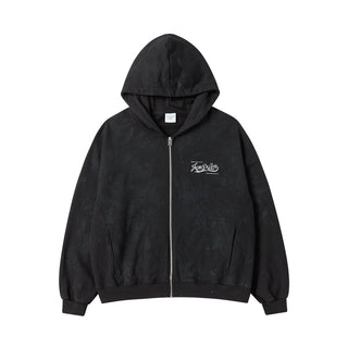 DIRTY WASHED HOODIE ZIP UP BLACK