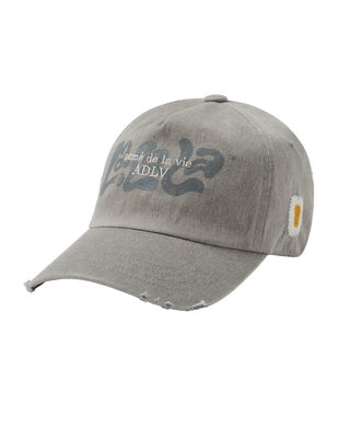 ADLV X LALALA FEST OVERLAY DAMAGE BALL CAP LIGHT GRAY