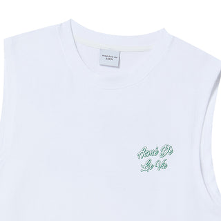 SCRIPT LOGO OUTLINE SLEEVELESS WHITE