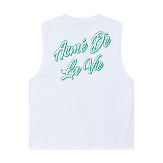 SCRIPT LOGO OUTLINE SLEEVELESS WHITE