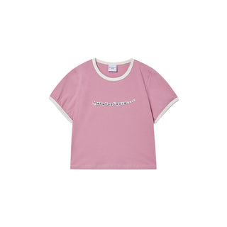 SNAKE INITIAL RINGER CROP SHORT SLEEVE T-SHIRT PASTEL PINK